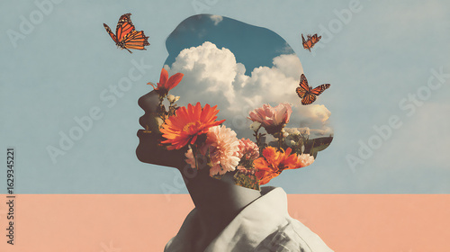 Surreal Collage – Woman's Head and Sky