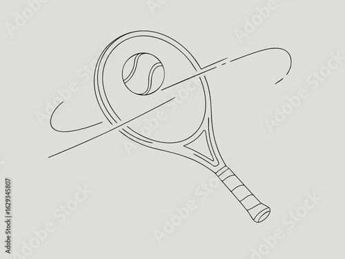 Tennis Racket and Ball with Motion Lines on Gray Background sport game