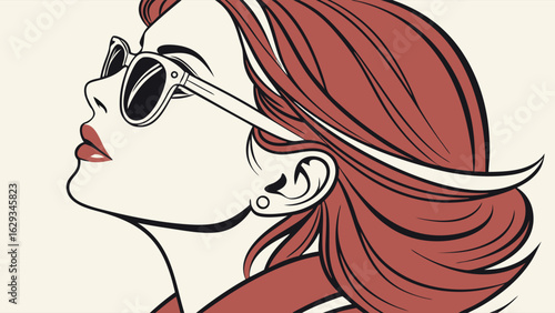 Profile of a Woman with Sunglasses and Red Hair.