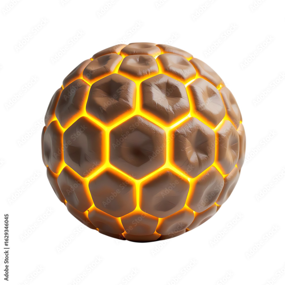 Fototapeta premium Glowing hexagonal sphere with fiery interior