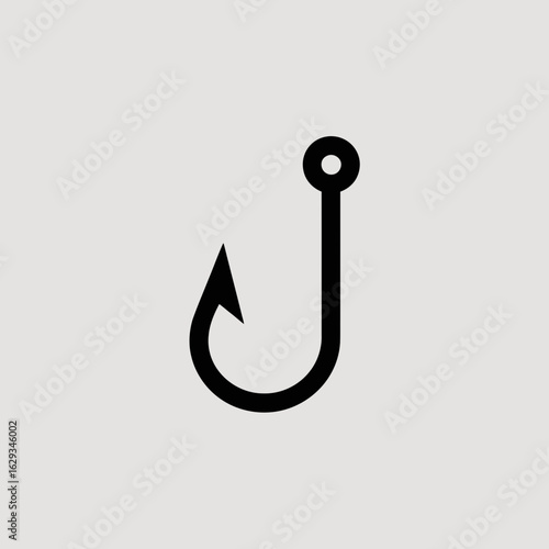 hook, fishing, icon, silhouette, bait, fish, sharp, vector, tackle, gear, tool, equipment, catch, black, lineart, marine, sea, ocean, angler, graphic, illustration, outline, curved, simple, minimal, s