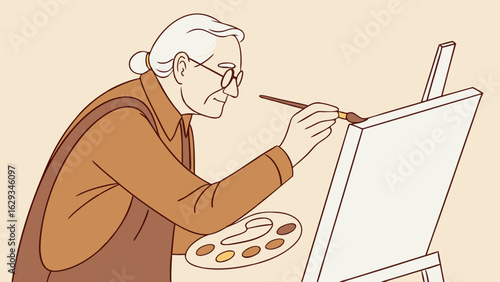 Senior Artist Painting on Canvas.