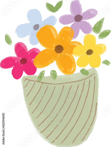 Flower Basket Pastel Floral Vector Illustration Clipart