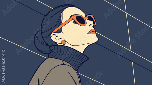 Stylish Woman in Profile with Orange Sunglasses.