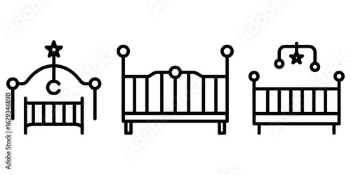 baby-crib outline or line icon design bundle.