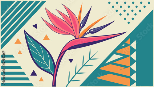 Vibrant Tropical Bird of Paradise Flower Design.
