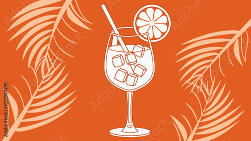 Orange Cocktail with Ice and Orange Slice in a Wine Glass.