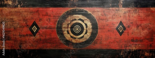 Abstract Art with Bold Red Black and Gold Geometric Patterns