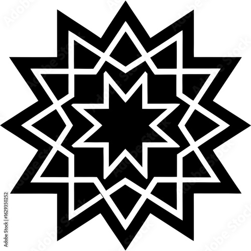 Islamic geometric tile design in black, seamless, traditional Arabesque engraving style (2)