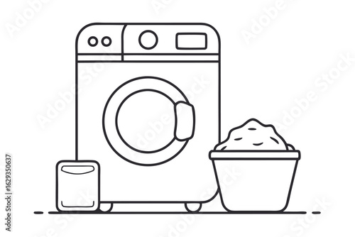 Isolated vector icon of a front-loading washing machine, a household appliance for laundry and clothes cleaning