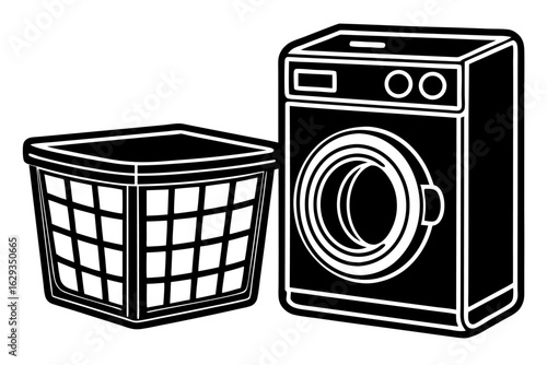 Vintage washing machine vector icon with a compact camera lens design
