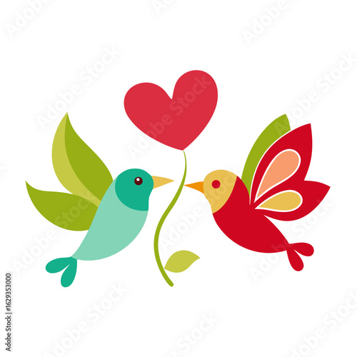 Butterfly and Lovebirds Balloon Hearts Vector | Generative AI & Linocut Silhouette Design