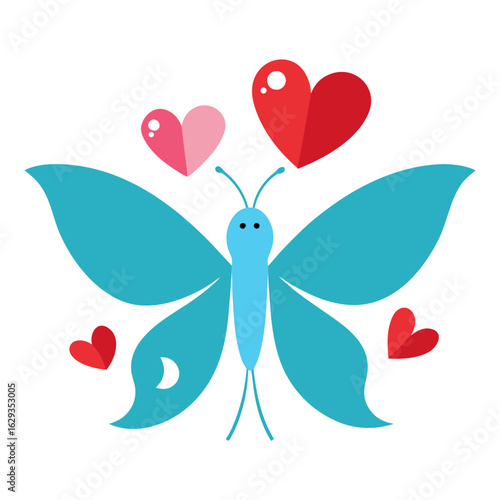 Butterfly and Lovebirds Balloon Hearts Vector | Generative AI & Linocut Silhouette Design