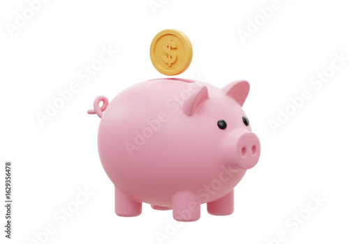 Isolated Savings Concept with a Dollar Coin Being Inserted into a Piggy Bank