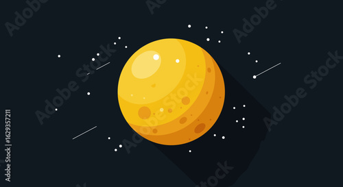 Yellow planet in space with stars and shadow effects  