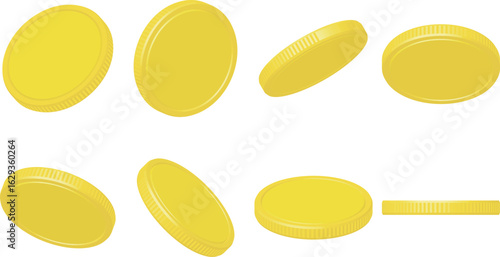 違う角度からみた黄色いコインのセット