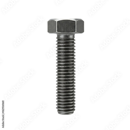 Single hex bolt with threaded shaft isolated on transparent background