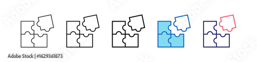 Puzzle Icon In 5 Different Styles Set Collection.   
