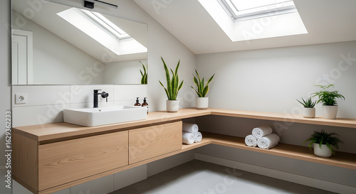 Wallpaper Mural Modern interior design for a luxury home with sleek furniture, a stylish kitchen, and a clean bathroom featuring a decorative mirror and wood accents Torontodigital.ca