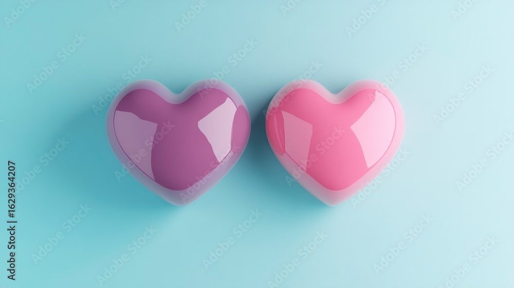 Fototapeta premium Colorful Heart Shapes on Soft Blue Background for Romantic Themes