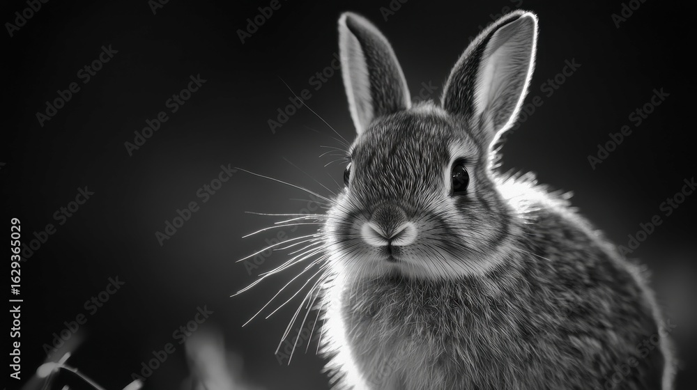 Fototapeta premium Black and White Portrait of a Cute Domestic Rabbit in Natural Setting