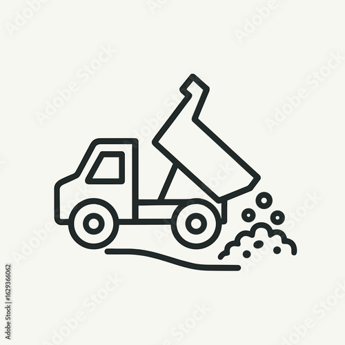 Line drawing of a dump truck unloading materials on ground  