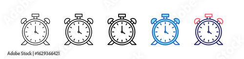 Alarm Clock Icon In 5 Different Styles Set Collection.   