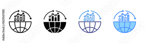 Statistics icon set multiple style collection