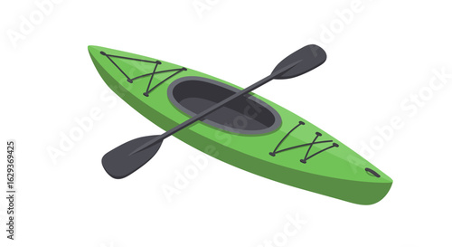 Vibrant Green Recreational Kayak with Orange Paddle on White