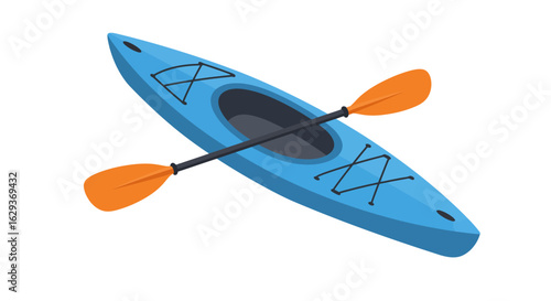 Vibrant Blue Recreational Kayak with Orange Paddle on White