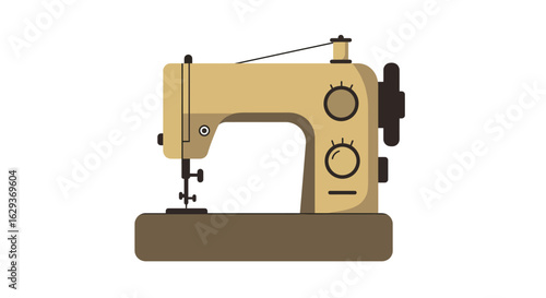 Vintage sewing machine illustration for a tailoring hobby. Isolated vector icon for dressmaking and craft projects.