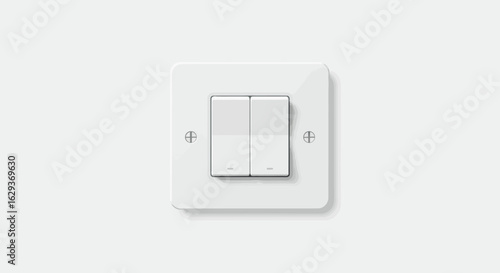 Sleek and modern double electric light switch in white plastic, mounted on a pristine white wall