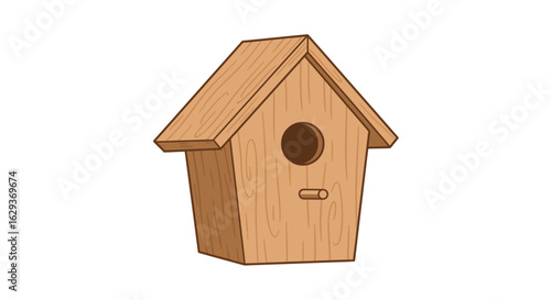 A simple wooden birdhouse illustration, a symbol of nature, springtime, and the hobby of woodworking.