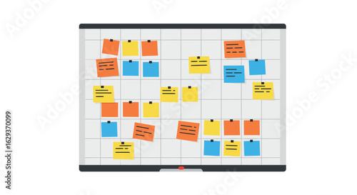 Agile project management board with colorful sticky notes. A concept for business brainstorming, task organization, and strategic planning.