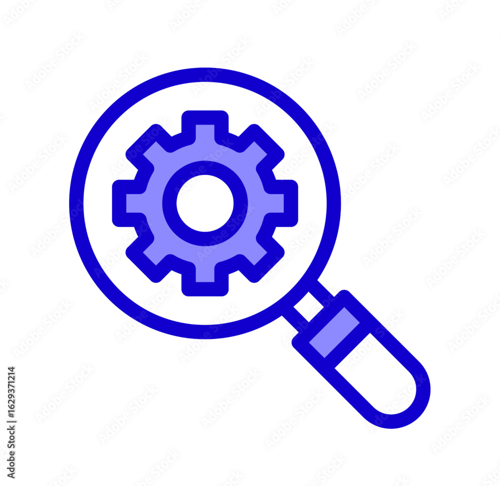 Magnifying Glass Gear: System Optimization Icon Magnifying Glass Gear: System Optimization Icon