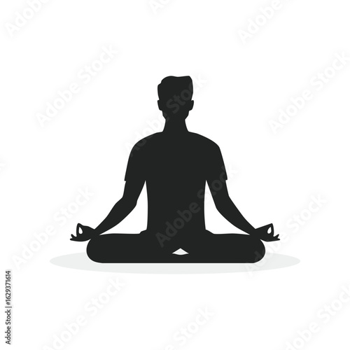 Silhouette of a person meditating in a cross-legged pose with hands resting on knees and fingers forming Gyan Mudra