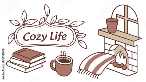 Embrace the warmth and comfort of a cozy life with a warm drink a good book and a crackling fireplace