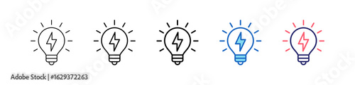 Light Bulb Icon In 5 Different Styles Set Collection.   