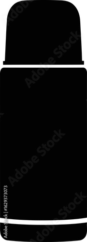 Sleek and Modern Black Thermos Design A minimalist illustration of a black thermos ideal for beverage storage and portability