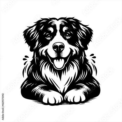 Happy black and white australian shepherd dog portrait illustration