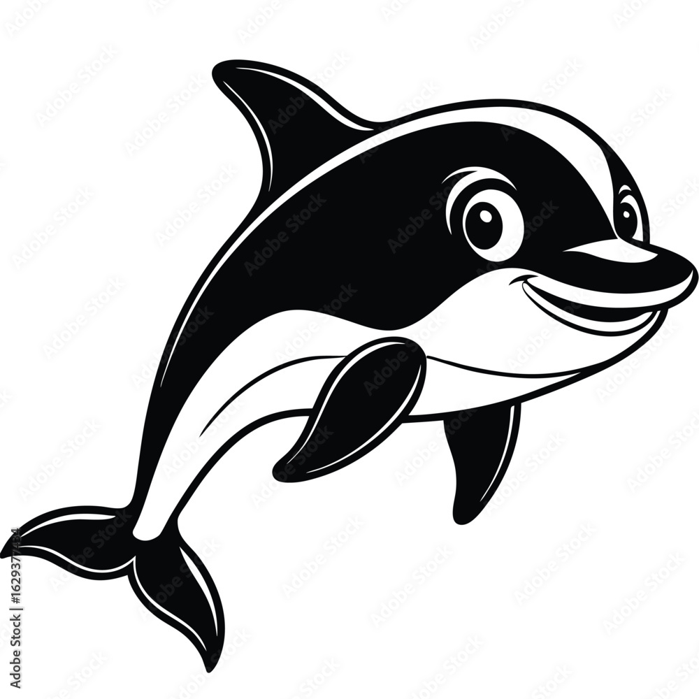 Obraz premium Cartoon dolphin isolated on white background, a marine mammal icon
