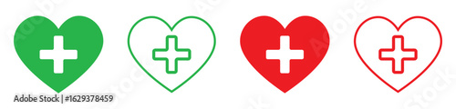 health care cross with heart symbol. first aid vector icons. heart icon containing a health cross symbol. life insurance icon. health service icon. vector illustration on transparent background. 