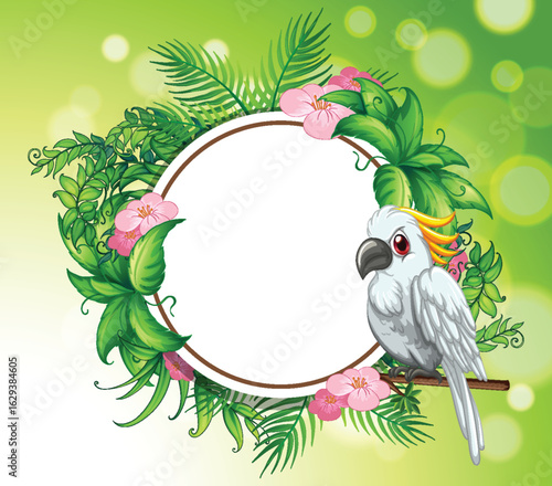 Tropical Bird and Floral Frame Illustration