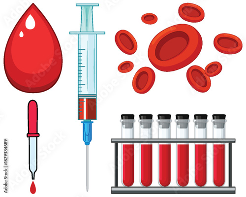 Medical Blood Analysis Tools and Red Blood Cells Vector
