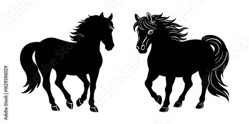 Horse run cycle. Walking trotting and galloping horse. Vector illustration isolated on a white background