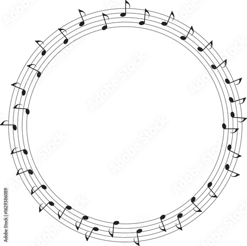 vector sheet music round frame - musical notes melody