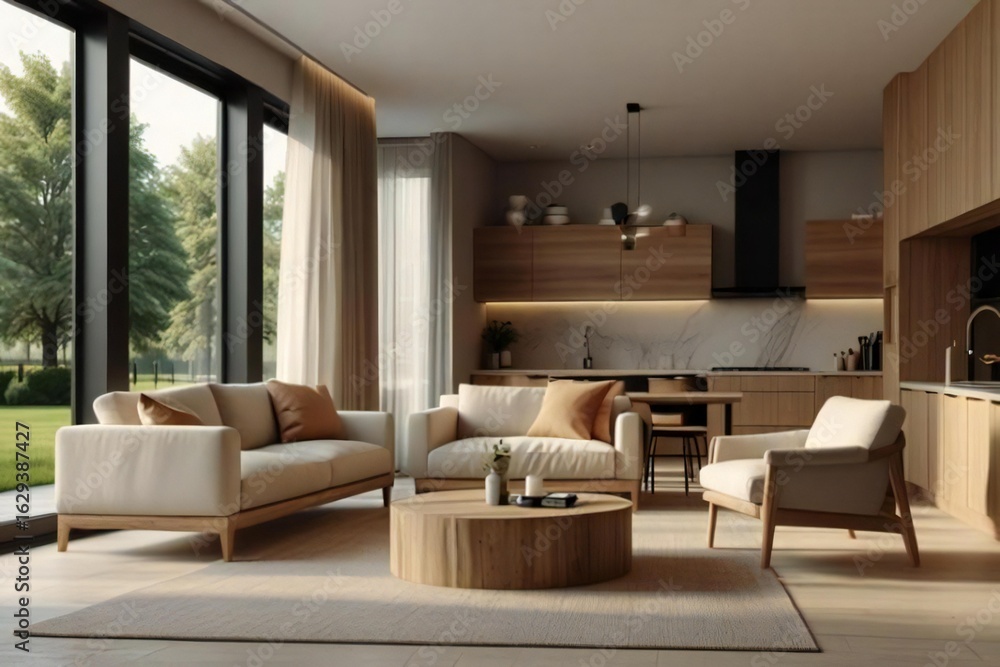 Fototapeta premium modern living room with fireplace