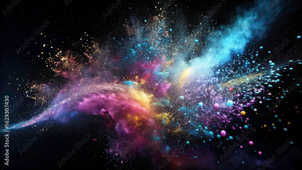 Obraz premium Organic Dust Particles, Long Exposure Photography, Shimmering Glittering Dust, Bokeh Effect, Black Background, Abstract Nature