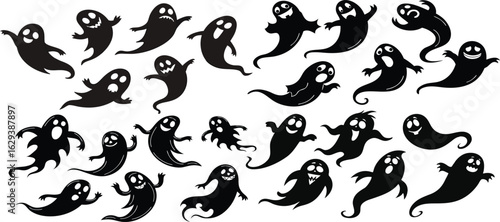 Collection of stylized silhouetted ghosts for halloween and spooky themed designs