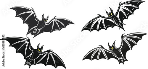 Stylized black bat silhouette with outstretched wings perfect for halloween and spooky themes